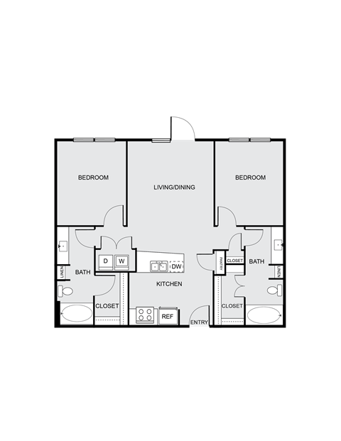 Floor plan for 2 beds, 2 baths, 1055 sqft